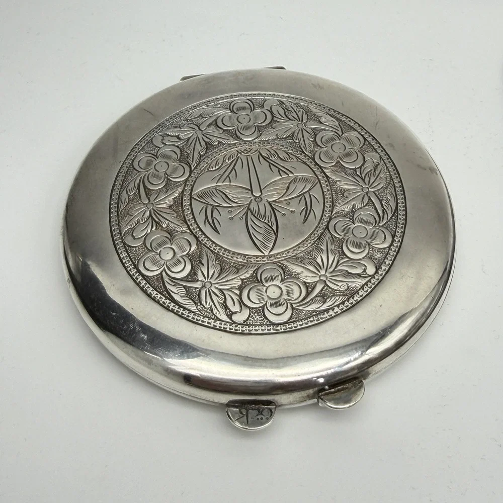 Vintage Sterling Silver Floral Etched 3.25
